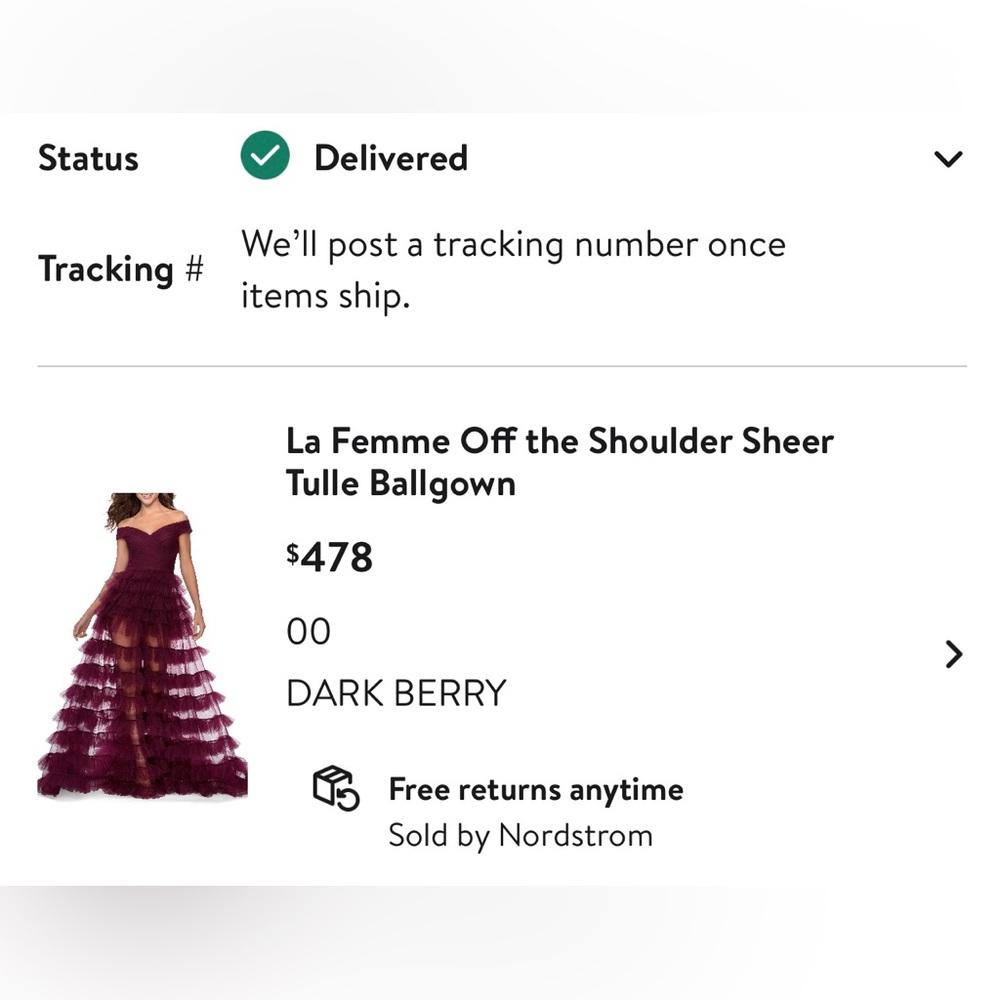 La Femme Burgandy Gown Tulle Off The Shoulder